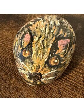 Hand Painted Squirrel Rock Stone Art Animal Paperweight Garden Decor Funky